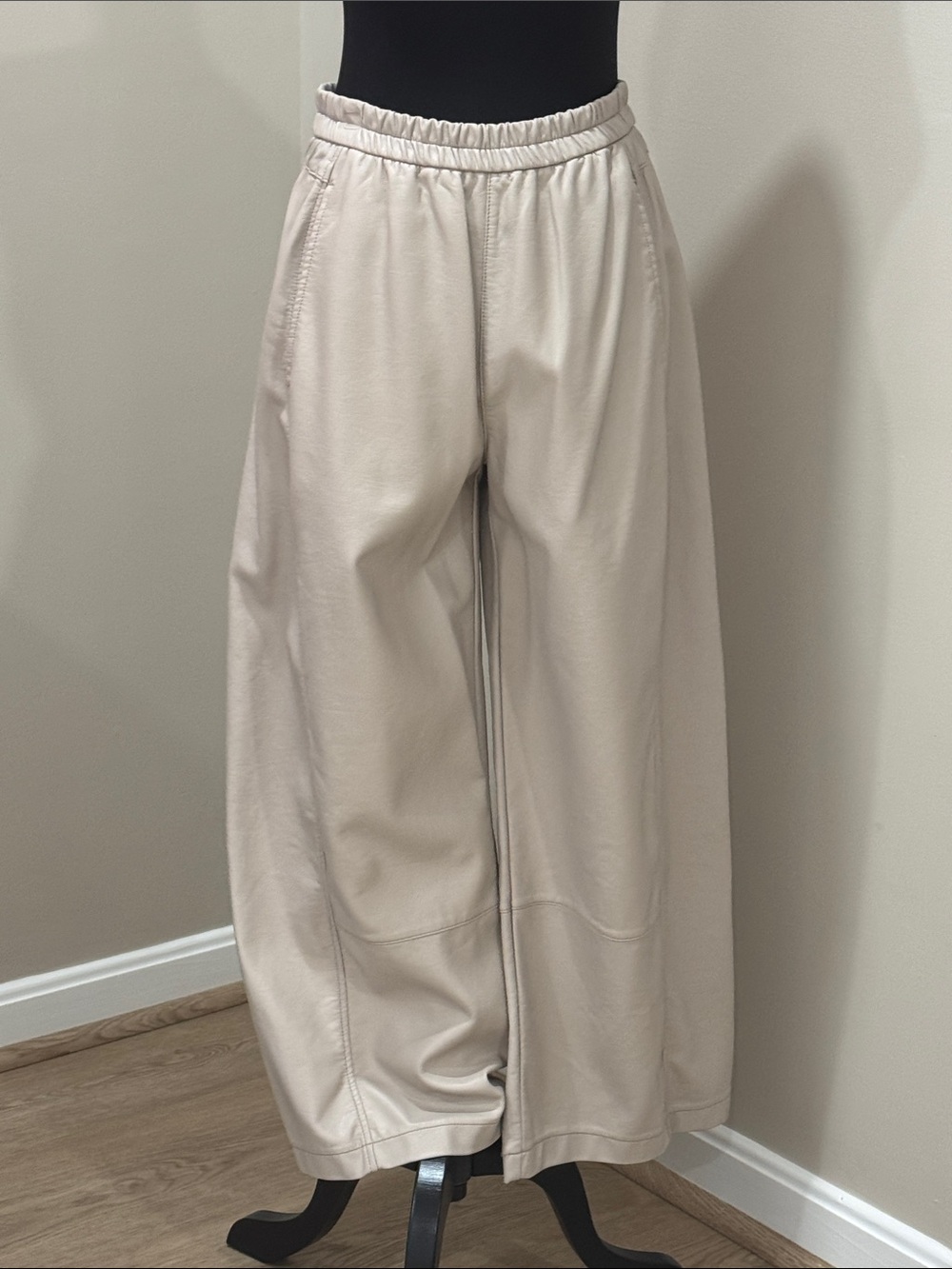 Anthropologie Wide-Leg Cropped Vegan-Leather Pants in Light Beige
